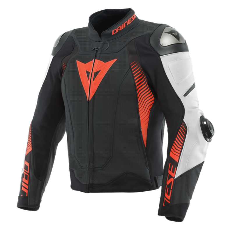 Dainese Super Speed 4 Perforated Leather Jacket Matte Black/White/Fluorescent Red Size - 44