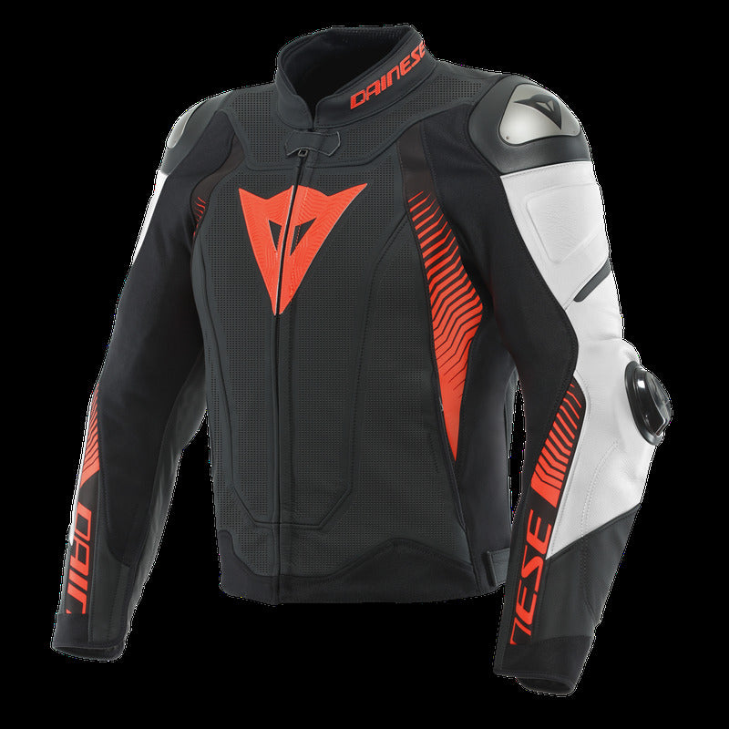 Dainese Super Speed 4 Perforated Leather Jacket Matte Black/White/Fluorescent Red Size - 44