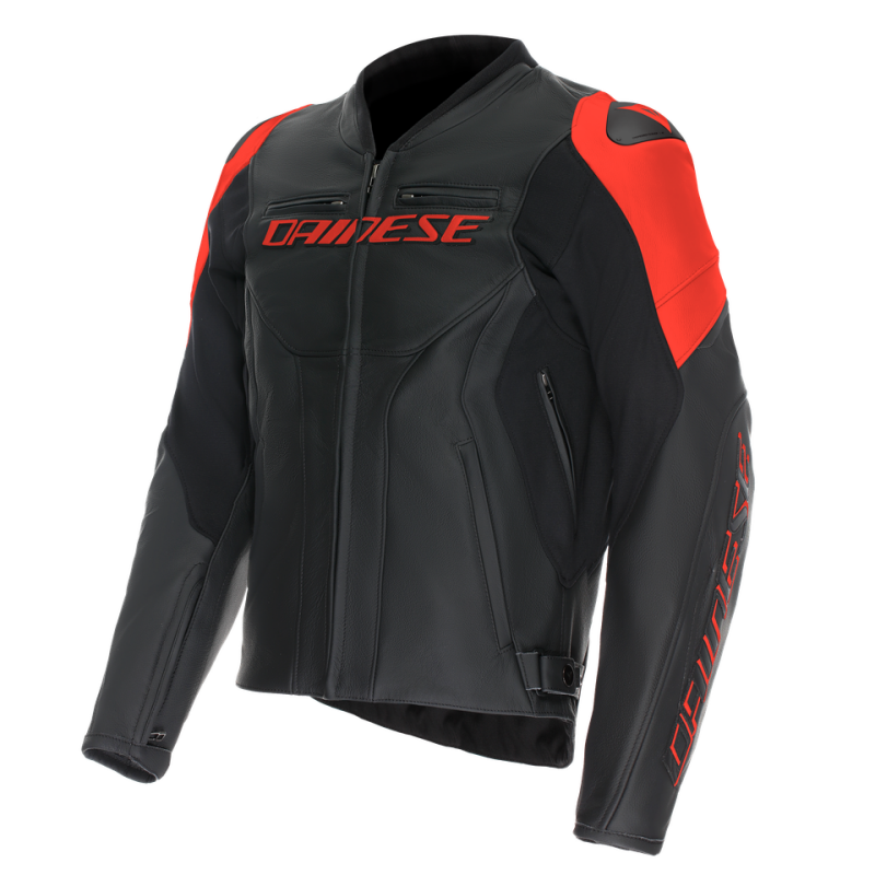 Dainese Racing 5 Leather Jacket Black/Black/Red Fluorescent Size - 48