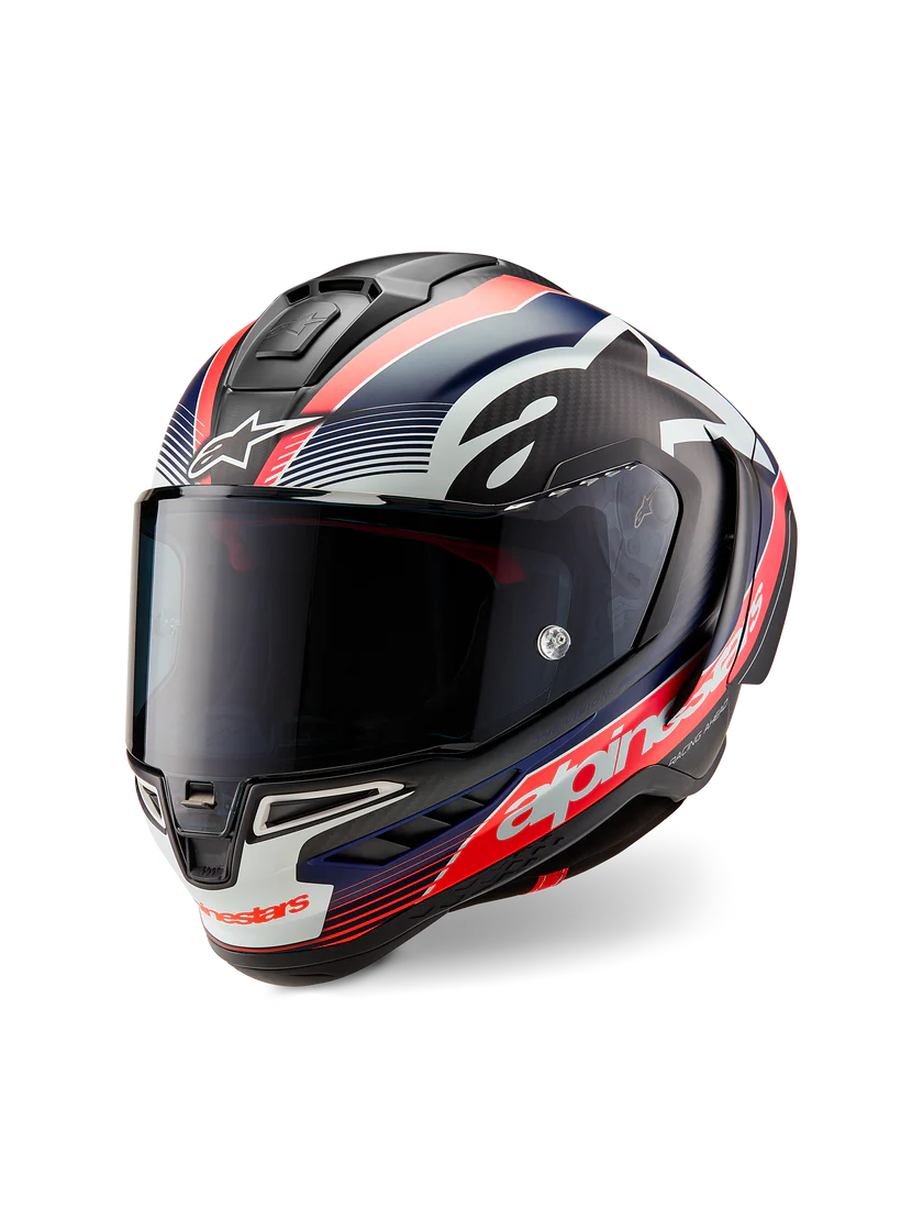 Alpinestars Supertech R10 Helmet – Team (Matte Black / Carbon Red Fluo / Blue)