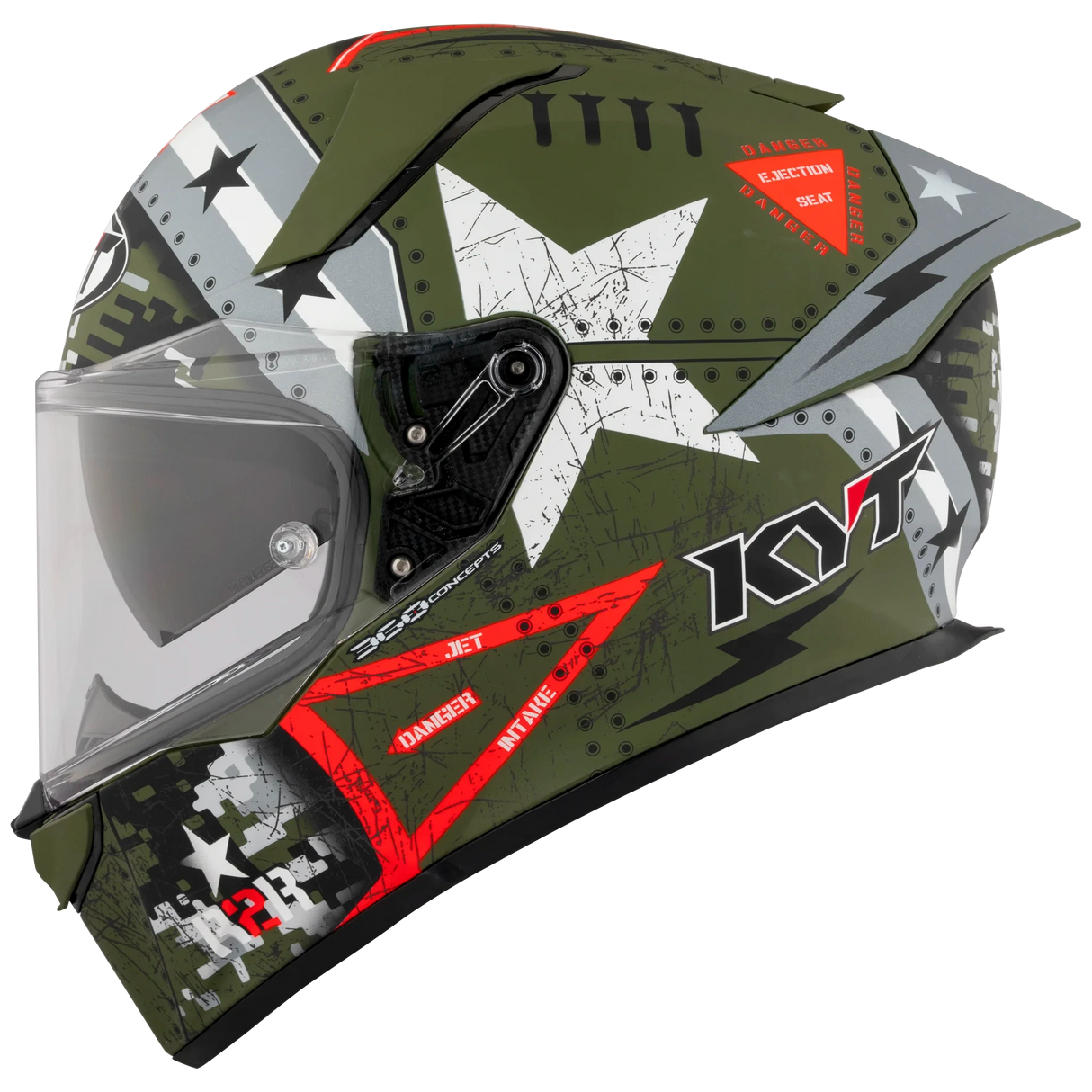 Left Side View of KYT R2R Assault Matte Army Green Motorcycle Helmet
