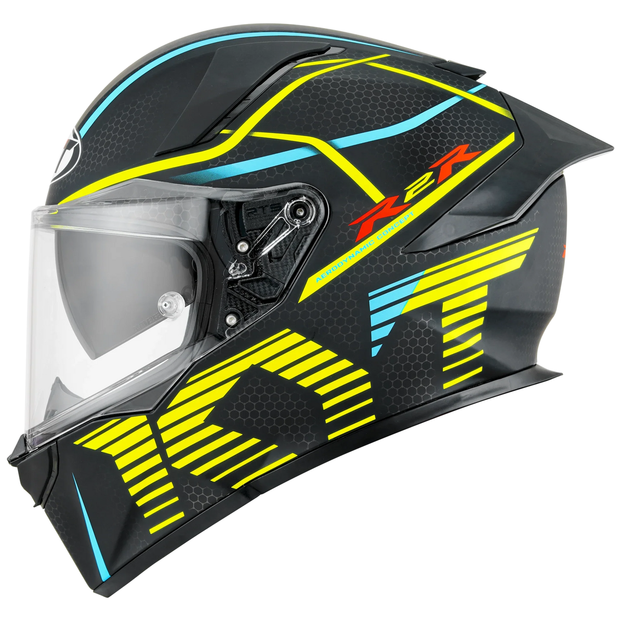 Left Side View of KYT R2R Concept Matte Black Yellow Motorcycle Helmet