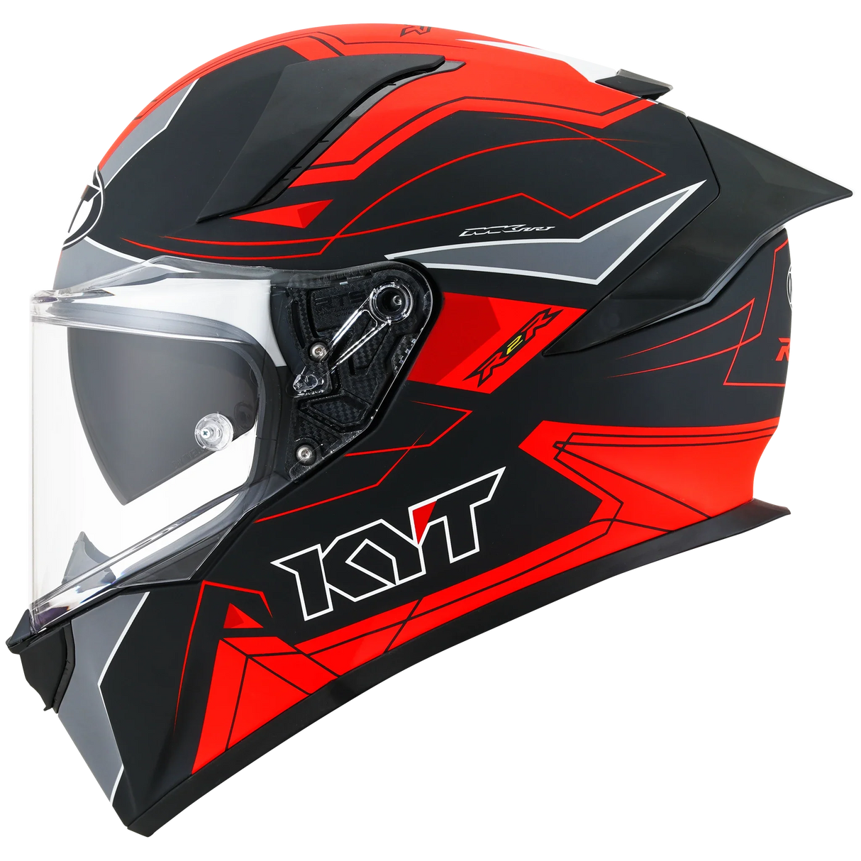 Left Side View of KYT R2R LED Matte Black Red Motorcycle Helmet