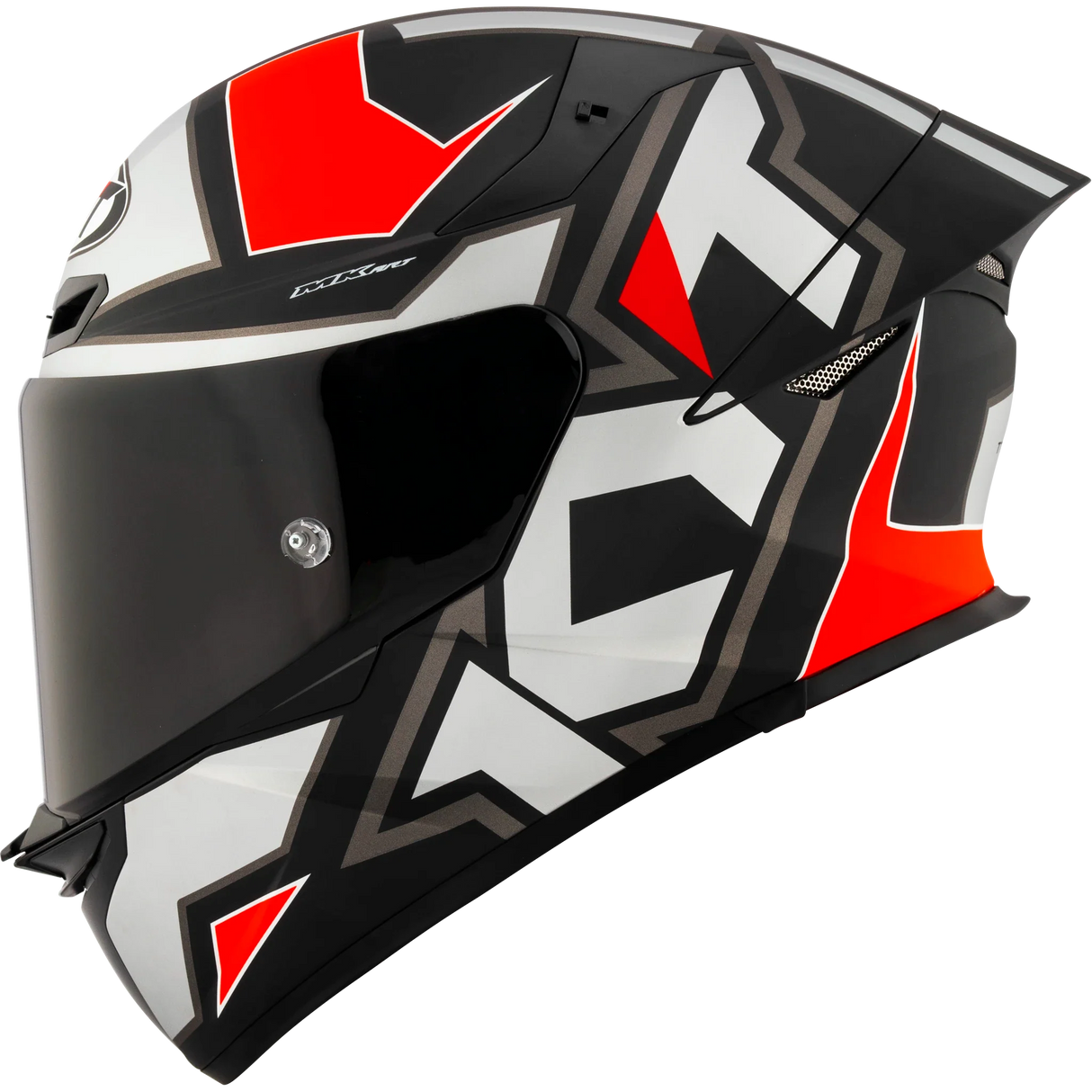 Left Side View of KYT TT-REVO Electron Matte Grey Red Motorcycle Helmet