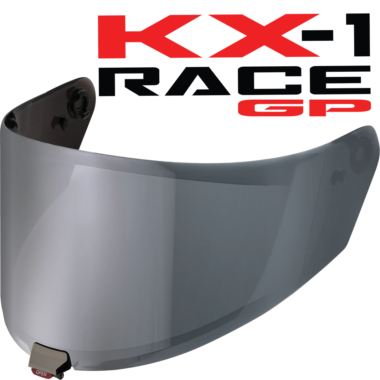 Front Quarter View of KYT KX-1 Race GP Mirror Chrome Visor
