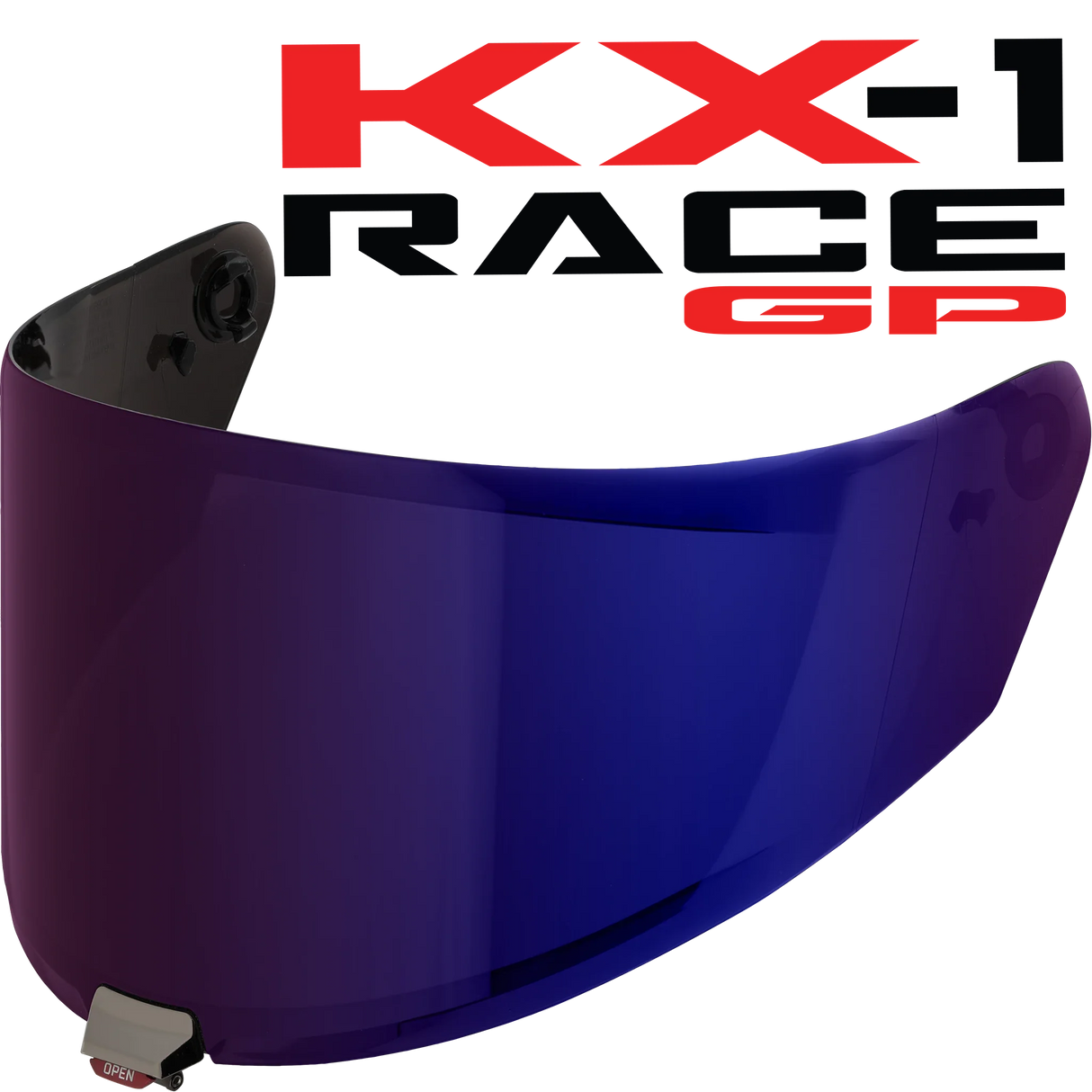 Front Quarter View of KYT KX-1 Race GP Iridium Blue Visor
