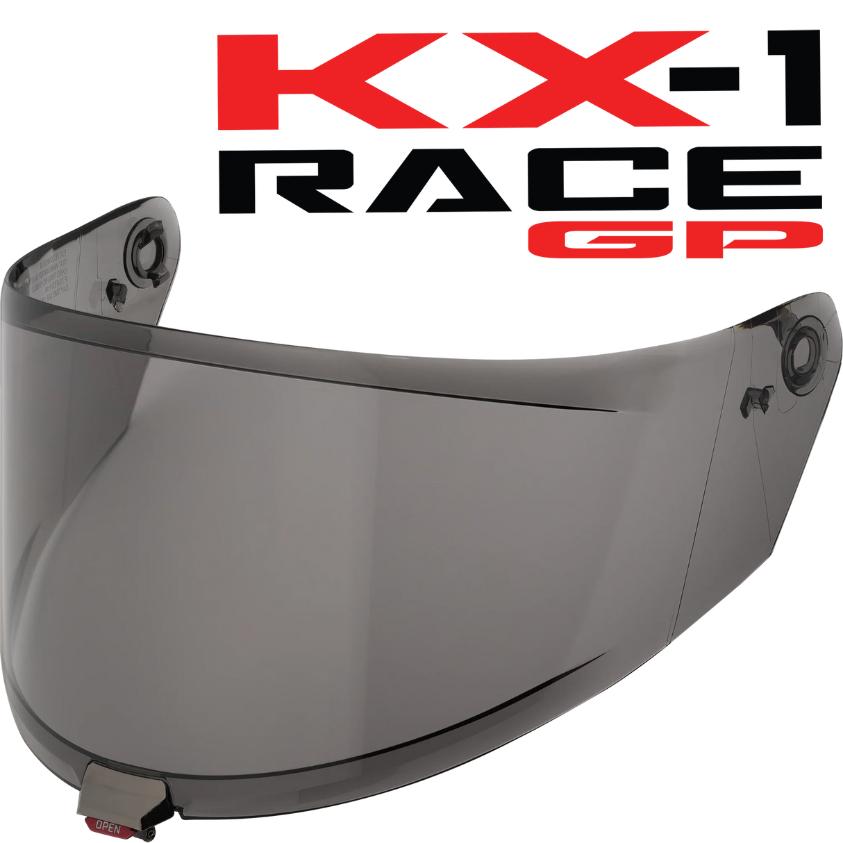 Front Quarter View of KYT KX-1 Race GP Light Smoke Visor