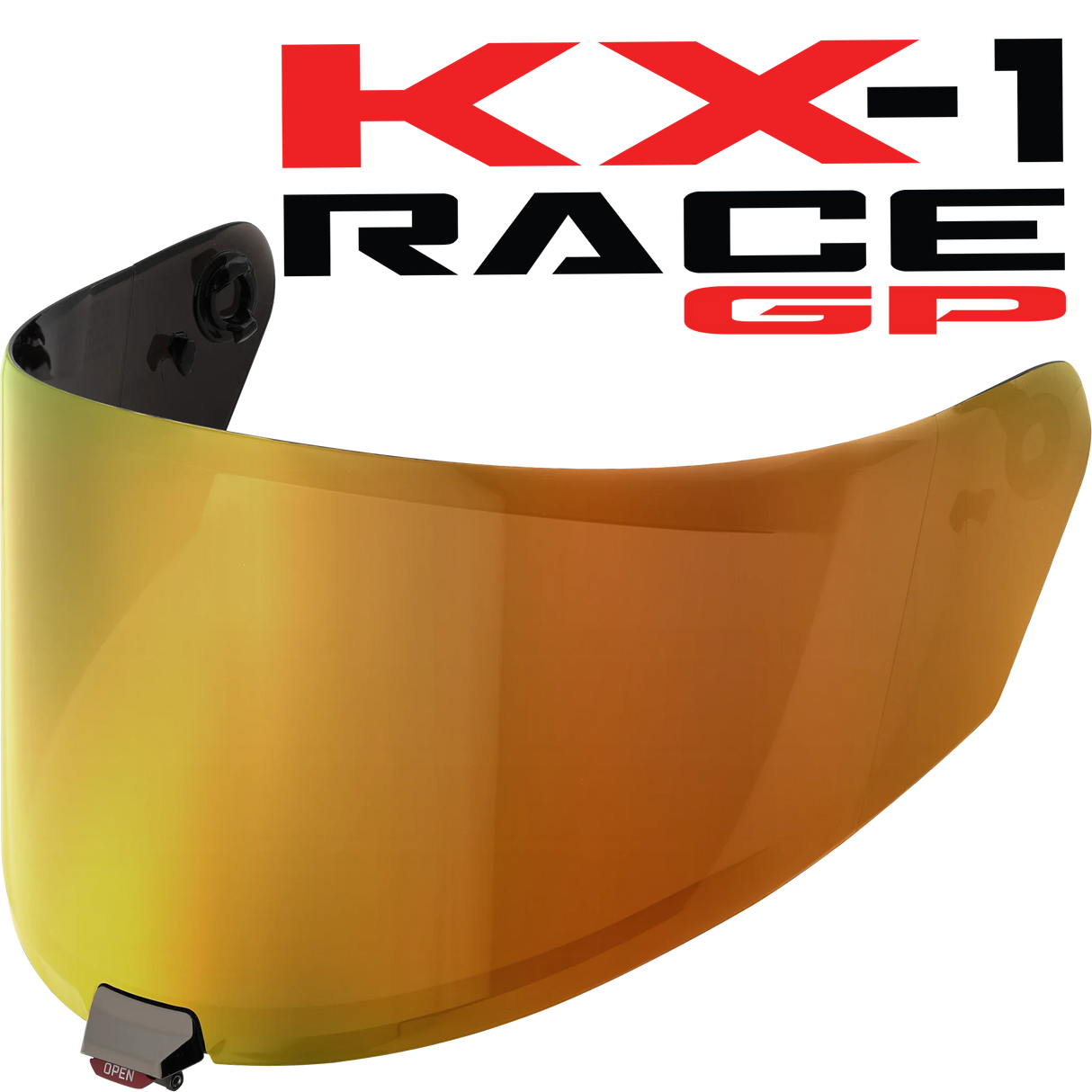 Front Quarter View of KYT KX-1 Race GP Iridium Gold Visor