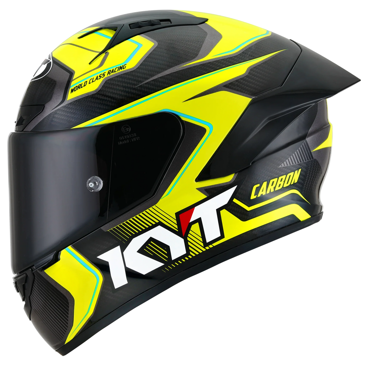 Left Side View of KYT NZ-Race Carbon Competition Yellow Motorcycle Helmet