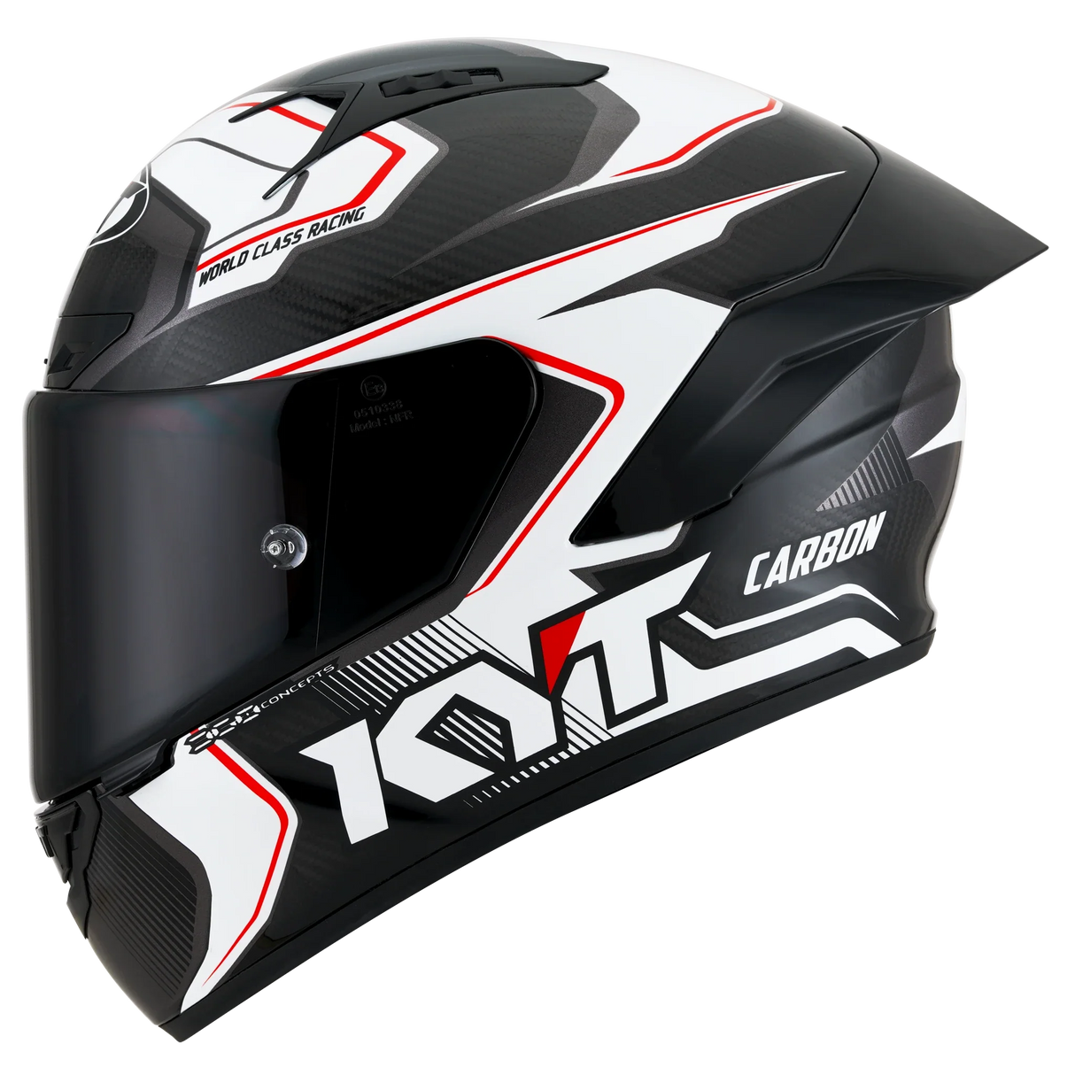 Left Side View of KYT NZ-Race Carbon Competition White Motorcycle Helmet