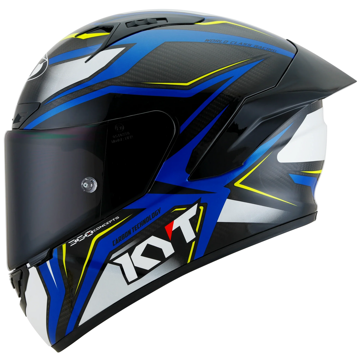 Left Side View of KYT NZ-Race Carbon Stride Blue White Motorcycle Helmet