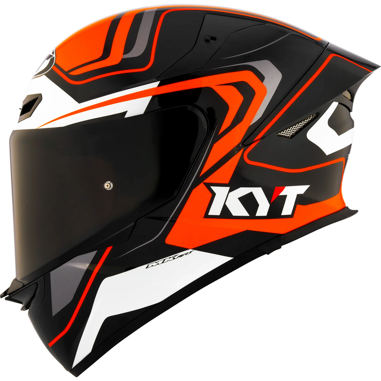 Left Side View of KYT TT-REVO Overtech Black Orange Motorcycle Helmet