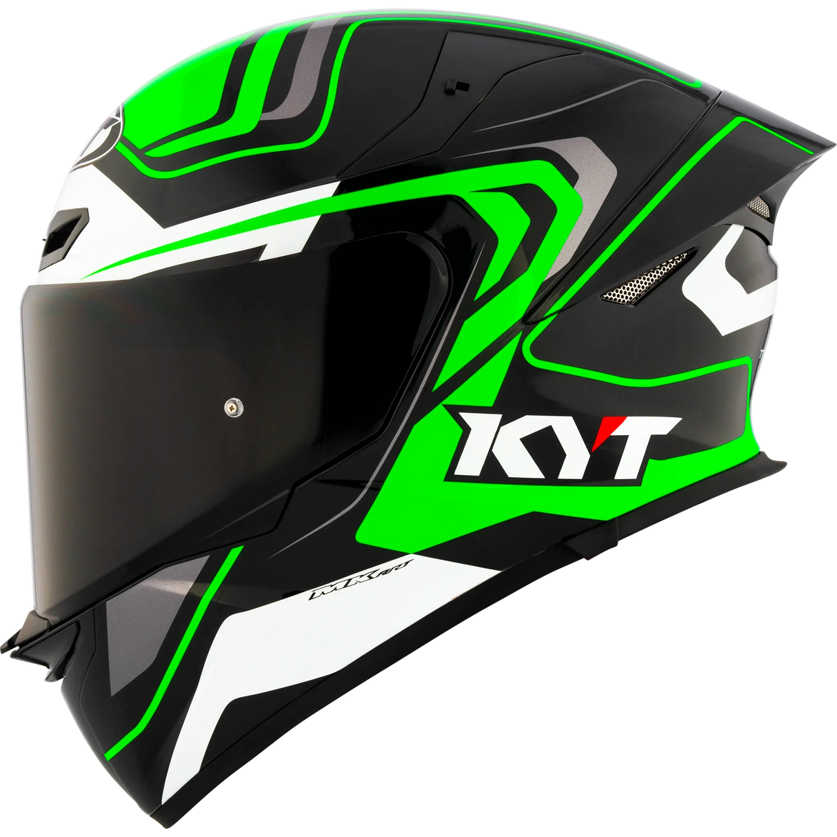 Left Side View of KYT TT-REVO Overtech Black Green Motorcycle Helmet