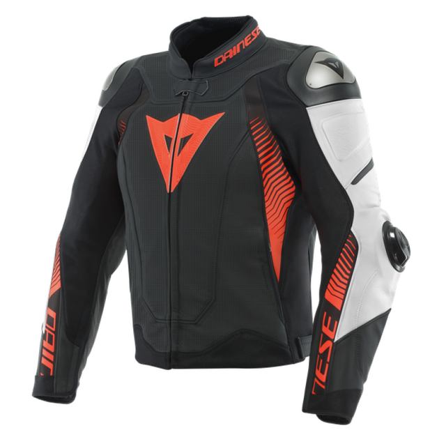 Dainese Super Speed 4 Perforated Leather Jacket Matte Black/White/Fluorescent Red Size - 44