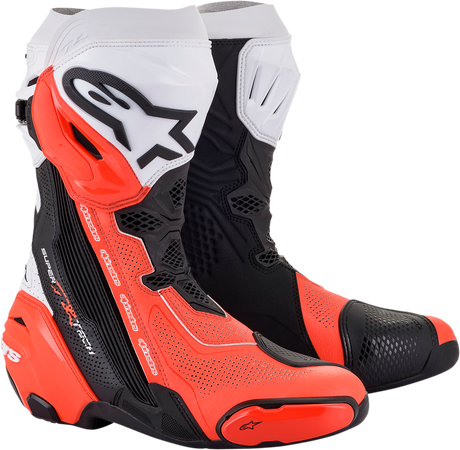 ALPINESTARS Supertech R Vented Boots - Black/Fluorescent Red/White - US 10.5 / EU 45 2220121-124-45