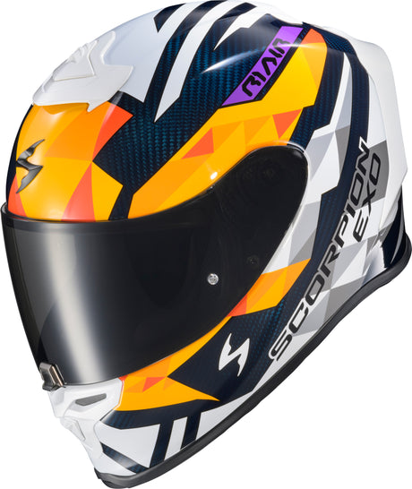 Exo R1 Air Full Face Helmet Carbon Rastor Or/Wht/Blue 2x