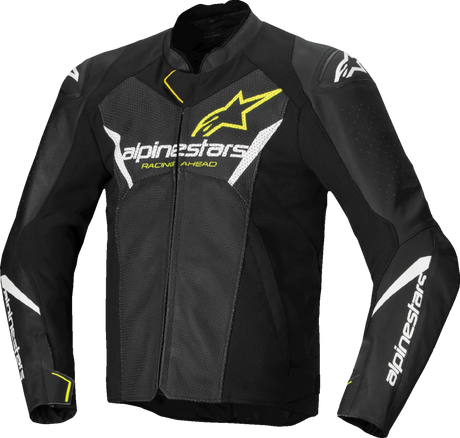 ALPINESTARS Faster v3 Airflow Leather Jacket - Black/White/Yellow Fluo - US 38 / EU 48 3103625-125-48
