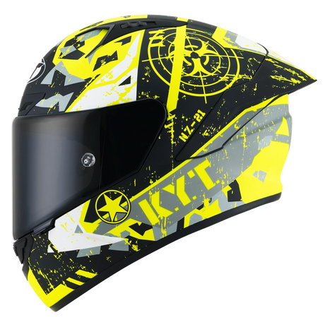 Left Side view of KYT NZ-Race Blazing Matte Yellow Motorcycle Helmet