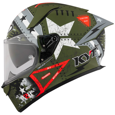 Left Side View of KYT R2R Assault Matte Army Green Motorcycle Helmet