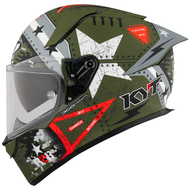 Left Side View of KYT R2R Assault Matte Army Green Motorcycle Helmet