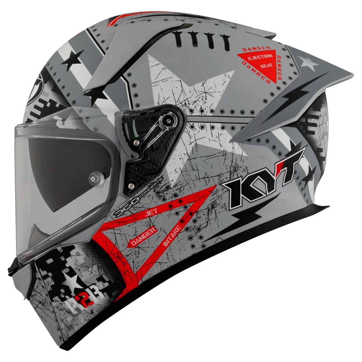 Left Side View of KYT R2R Assault Matte Army Grey Motorcycle Helmet