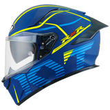 Left Side View of KYT R2R Concept Matte Blue Yellow Motorcycle Helmet