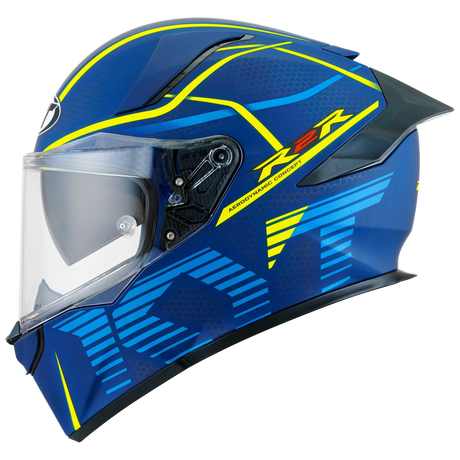 Left Side View of KYT R2R Concept Matte Blue Yellow Motorcycle Helmet