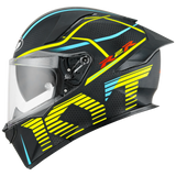 Left Side View of KYT R2R Concept Matte Black Yellow Motorcycle Helmet