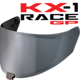 Front Quarter View of KYT KX-1 Race GP Mirror Chrome Visor