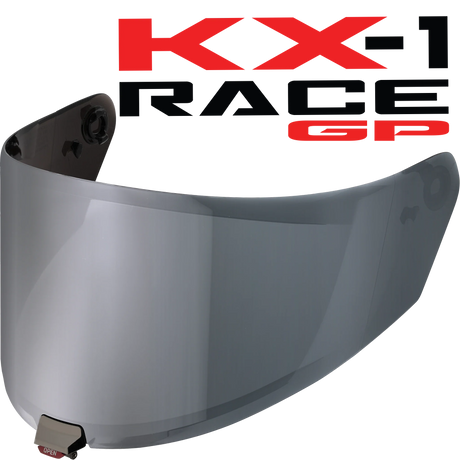 Front Quarter View of KYT KX-1 Race GP Mirror Chrome Visor