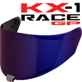 Front Quarter View of KYT KX-1 Race GP Iridium Blue Visor