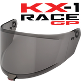 Front Quarter View of KYT KX-1 Race GP Light Smoke Visor