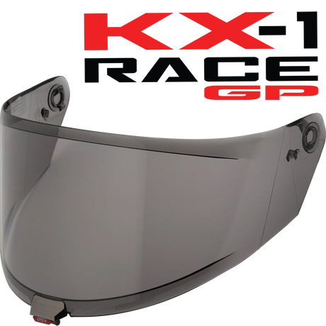 Front Quarter View of KYT KX-1 Race GP Light Smoke Visor