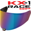 Front Quarter View of KYT KX-1 Race GP Iridium Rainbow Visor