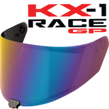 Front Quarter View of KYT KX-1 Race GP Iridium Rainbow Visor