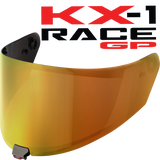 Front Quarter View of KYT KX-1 Race GP Iridium Gold Visor