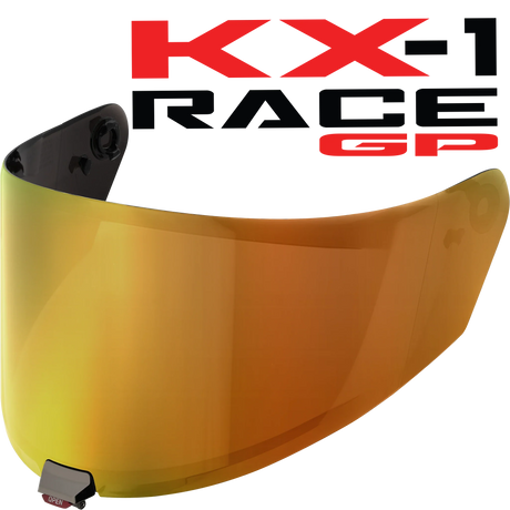 Front Quarter View of KYT KX-1 Race GP Iridium Gold Visor
