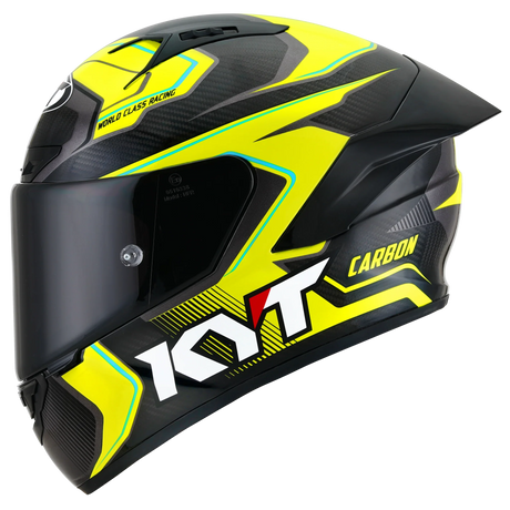 Left Side View of KYT NZ-Race Carbon Competition Yellow Motorcycle Helmet