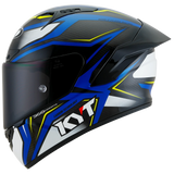 Left Side View of KYT NZ-Race Carbon Stride Blue White Motorcycle Helmet
