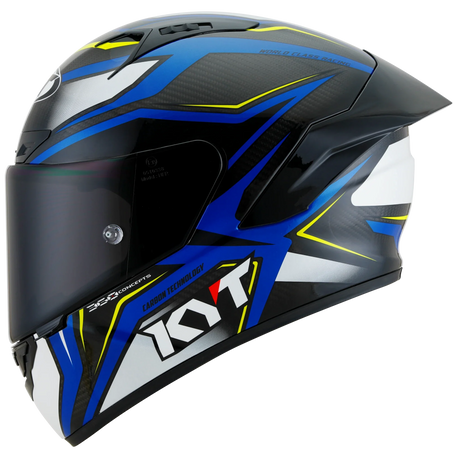 Left Side View of KYT NZ-Race Carbon Stride Blue White Motorcycle Helmet