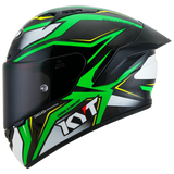 Left Side View of KYT NZ-Race Carbon Stride Green Fluo Motorcycle Helmet