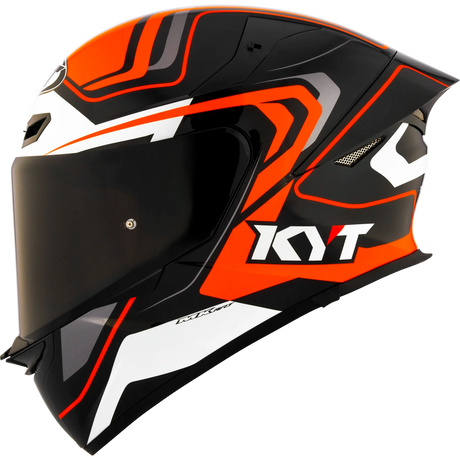 Left Side View of KYT TT-REVO Overtech Black Orange Motorcycle Helmet