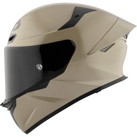 Left Side View of KYT TT-REVO motorcycle helmet in Sand Pearl